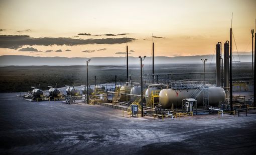 A Coterra Energy pad in the Delaware Basin, including a large tank battery. (Source: Coterra Energy)