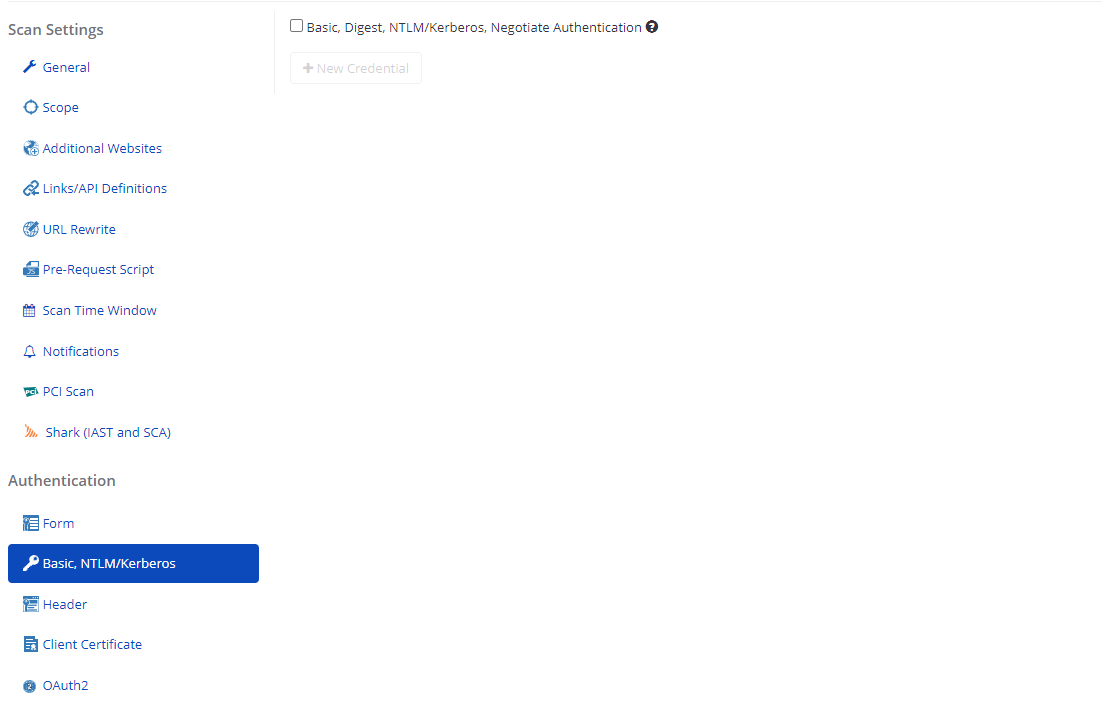 Basic, Digest, NTLM/Kerberos, Negotiate Authentication Screen