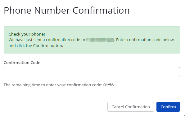 Entering Confirmation Code Image