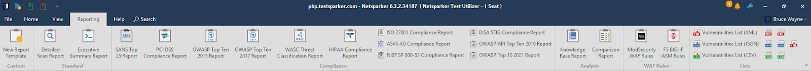 Invicti Standard Reporting Ribbon