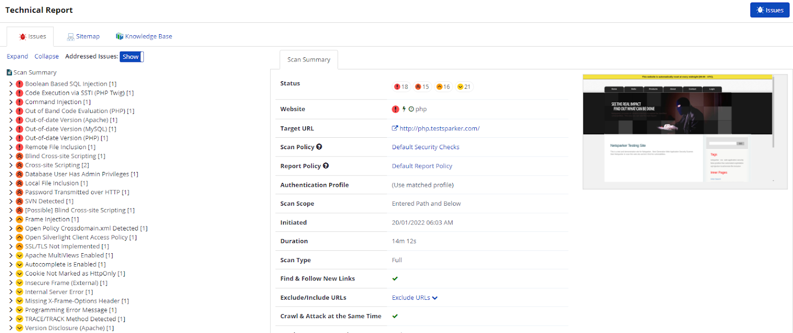 Technical Report in Invicti Enterprise